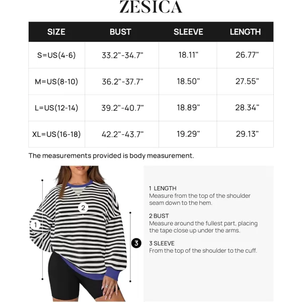 imageZESICA Womens Striped Oversized Sweatshirt Long Sleeve Crew Neck Pullover Tops Loose Casual Shirt 2024 Trendy ClothesBlack