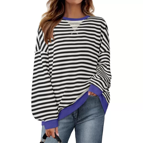 imageZESICA Womens Striped Oversized Sweatshirt Long Sleeve Crew Neck Pullover Tops Loose Casual Shirt 2024 Trendy ClothesBlack