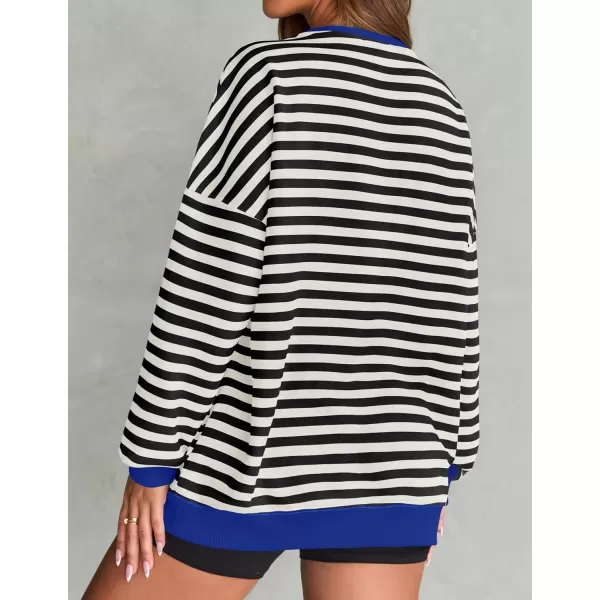 imageZESICA Womens Striped Oversized Sweatshirt Long Sleeve Crew Neck Pullover Tops Loose Casual Shirt 2024 Trendy ClothesBlack
