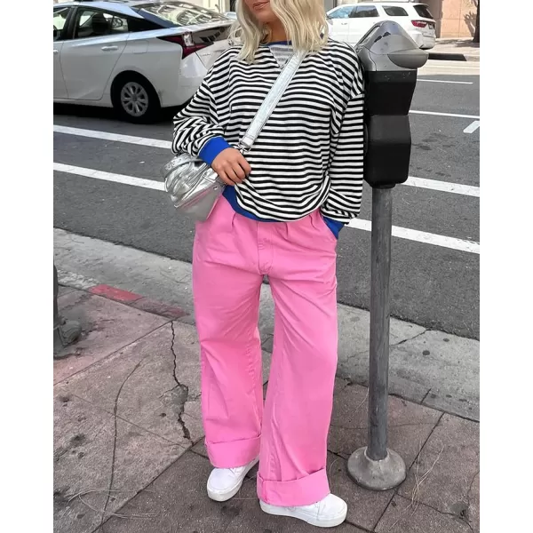 imageZESICA Womens Striped Oversized Sweatshirt Long Sleeve Crew Neck Pullover Tops Loose Casual Shirt 2024 Trendy ClothesBlack