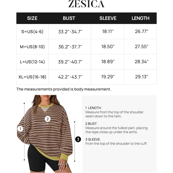 imageZESICA Womens Striped Oversized Sweatshirt Long Sleeve Crew Neck Pullover Tops Loose Casual Shirt 2024 Trendy ClothesBrown
