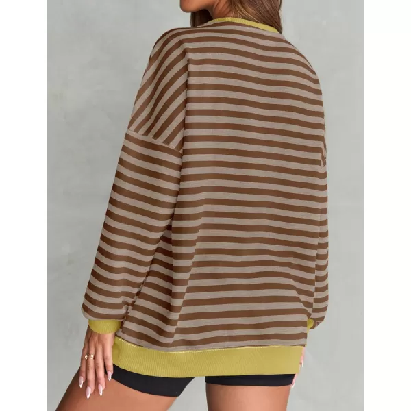 imageZESICA Womens Striped Oversized Sweatshirt Long Sleeve Crew Neck Pullover Tops Loose Casual Shirt 2024 Trendy ClothesBrown