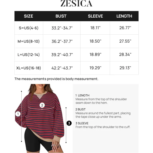 imageZESICA Womens Striped Oversized Sweatshirt Long Sleeve Crew Neck Pullover Tops Loose Casual Shirt 2024 Trendy ClothesBurgundy
