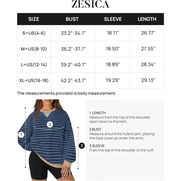 imageZESICA Womens Striped Oversized Sweatshirt Long Sleeve Crew Neck Pullover Tops Loose Casual Shirt 2024 Trendy ClothesDark Blue