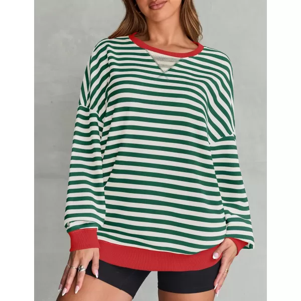 imageZESICA Womens Striped Oversized Sweatshirt Long Sleeve Crew Neck Pullover Tops Loose Casual Shirt 2024 Trendy ClothesGreen