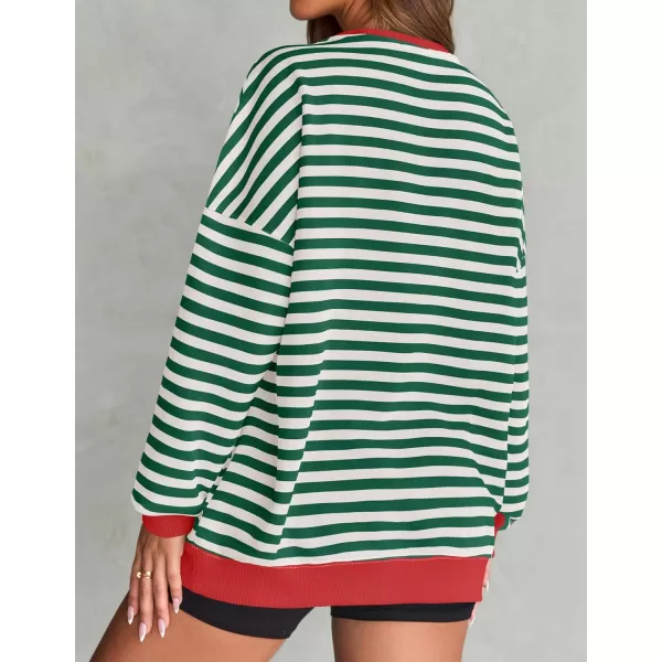 imageZESICA Womens Striped Oversized Sweatshirt Long Sleeve Crew Neck Pullover Tops Loose Casual Shirt 2024 Trendy ClothesGreen