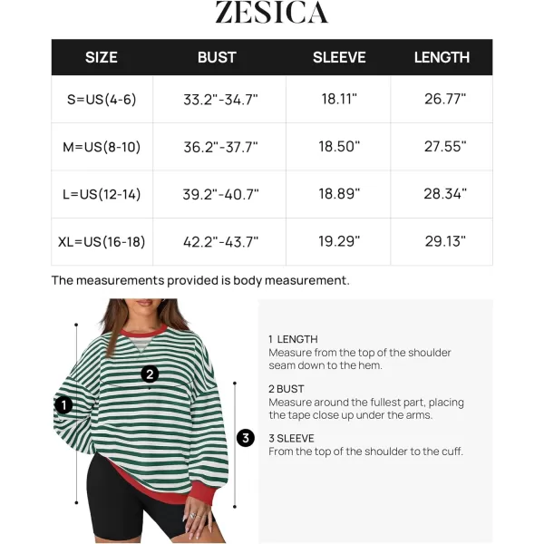 imageZESICA Womens Striped Oversized Sweatshirt Long Sleeve Crew Neck Pullover Tops Loose Casual Shirt 2024 Trendy ClothesGreen