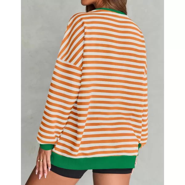 imageZESICA Womens Striped Oversized Sweatshirt Long Sleeve Crew Neck Pullover Tops Loose Casual Shirt 2024 Trendy ClothesOrange