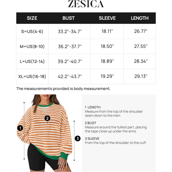 imageZESICA Womens Striped Oversized Sweatshirt Long Sleeve Crew Neck Pullover Tops Loose Casual Shirt 2024 Trendy ClothesOrange
