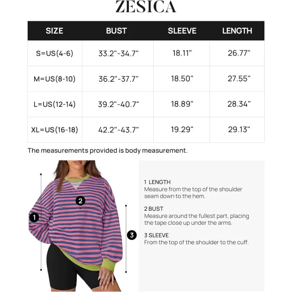imageZESICA Womens Striped Oversized Sweatshirt Long Sleeve Crew Neck Pullover Tops Loose Casual Shirt 2024 Trendy ClothesRose