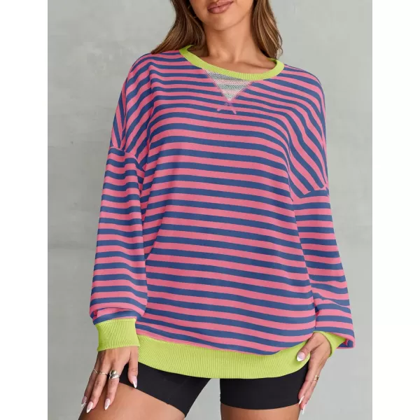 imageZESICA Womens Striped Oversized Sweatshirt Long Sleeve Crew Neck Pullover Tops Loose Casual Shirt 2024 Trendy ClothesRose