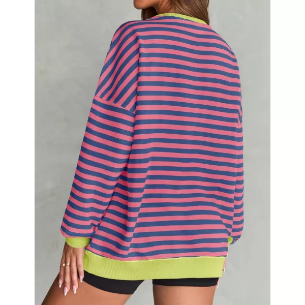 imageZESICA Womens Striped Oversized Sweatshirt Long Sleeve Crew Neck Pullover Tops Loose Casual Shirt 2024 Trendy ClothesRose