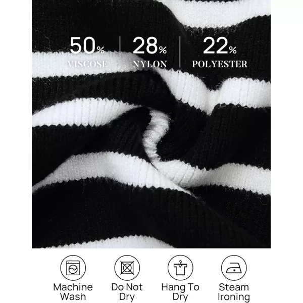 imageZESICA Womens Striped Sweaters Half Zipper Long Sleeve Ribbed Knit Loose Oversized Fall Pullover Sweater TopsBlack