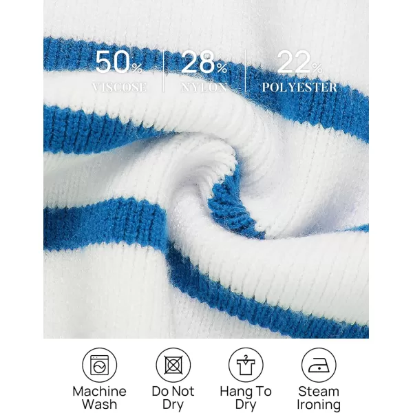 imageZESICA Womens Striped Sweaters Half Zipper Long Sleeve Ribbed Knit Loose Oversized Fall Pullover Sweater TopsBlue
