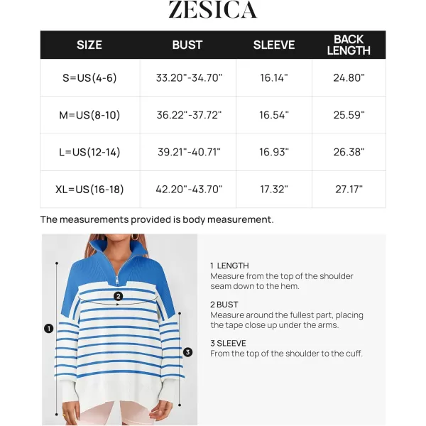 imageZESICA Womens Striped Sweaters Half Zipper Long Sleeve Ribbed Knit Loose Oversized Fall Pullover Sweater TopsBlue