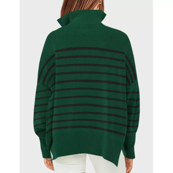imageZESICA Womens Striped Sweaters Half Zipper Long Sleeve Ribbed Knit Loose Oversized Fall Pullover Sweater TopsDarkgreen