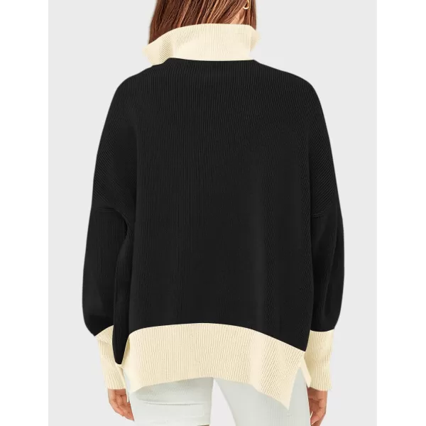 imageZESICA Womens Striped Sweaters Half Zipper Long Sleeve Ribbed Knit Loose Oversized Fall Pullover Sweater TopsDim