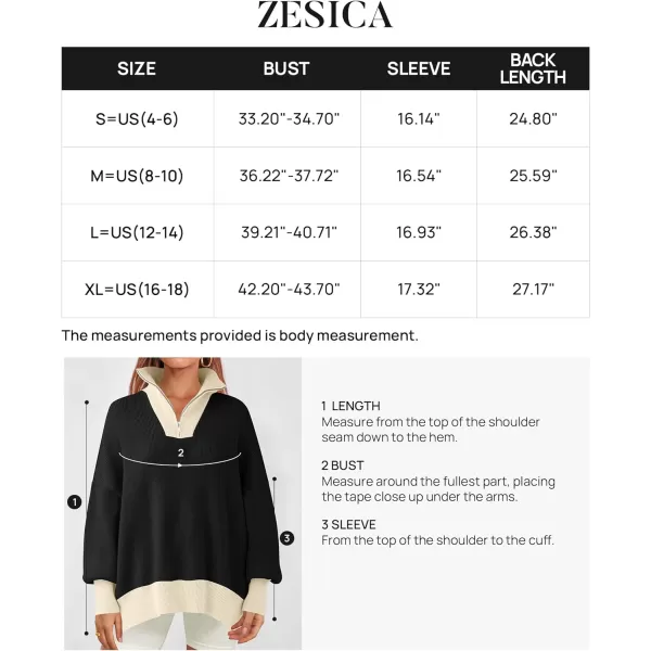imageZESICA Womens Striped Sweaters Half Zipper Long Sleeve Ribbed Knit Loose Oversized Fall Pullover Sweater TopsDim