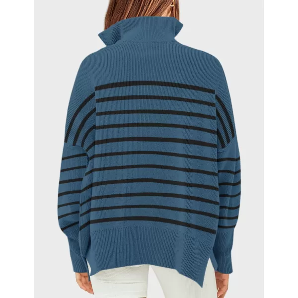 imageZESICA Womens Striped Sweaters Half Zipper Long Sleeve Ribbed Knit Loose Oversized Fall Pullover Sweater TopsDustyblue