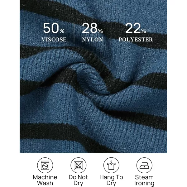 imageZESICA Womens Striped Sweaters Half Zipper Long Sleeve Ribbed Knit Loose Oversized Fall Pullover Sweater TopsDustyblue