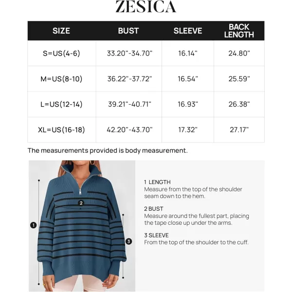 imageZESICA Womens Striped Sweaters Half Zipper Long Sleeve Ribbed Knit Loose Oversized Fall Pullover Sweater TopsDustyblue