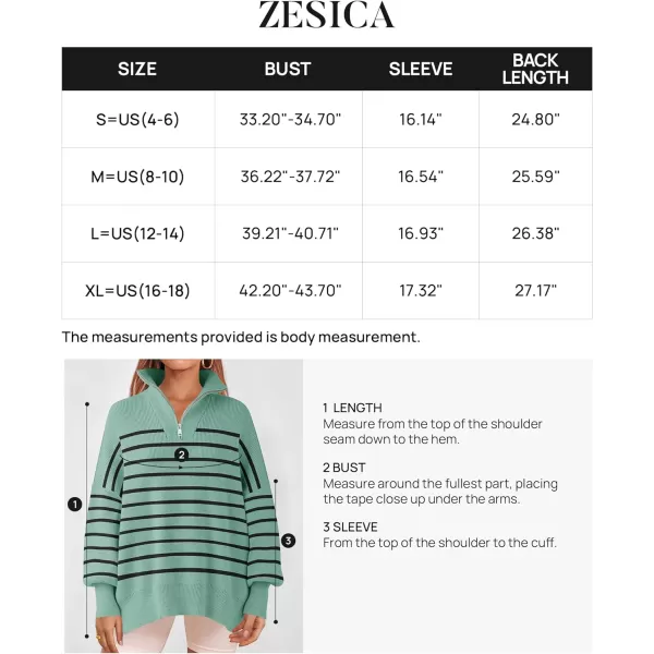 imageZESICA Womens Striped Sweaters Half Zipper Long Sleeve Ribbed Knit Loose Oversized Fall Pullover Sweater TopsLake