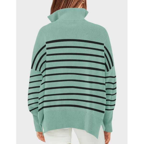 imageZESICA Womens Striped Sweaters Half Zipper Long Sleeve Ribbed Knit Loose Oversized Fall Pullover Sweater TopsLake
