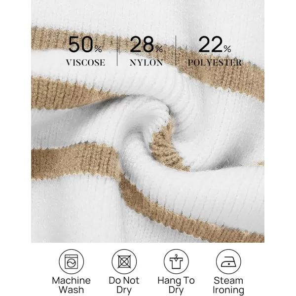 imageZESICA Womens Striped Sweaters Half Zipper Long Sleeve Ribbed Knit Loose Oversized Fall Pullover Sweater TopsLightkhaki
