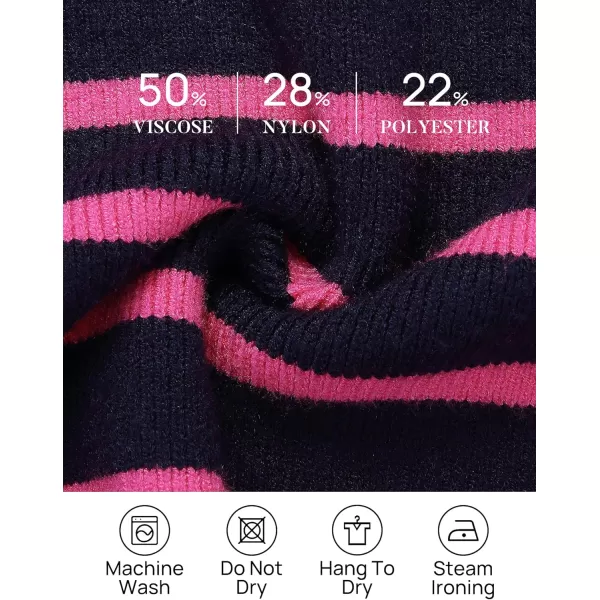 imageZESICA Womens Striped Sweaters Half Zipper Long Sleeve Ribbed Knit Loose Oversized Fall Pullover Sweater TopsNavyrose
