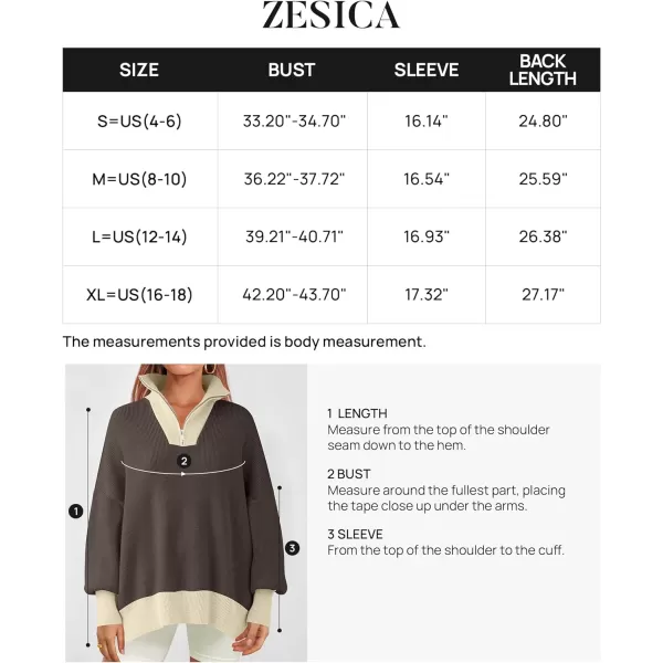 imageZESICA Womens Striped Sweaters Half Zipper Long Sleeve Ribbed Knit Loose Oversized Fall Pullover Sweater TopsNutmeg