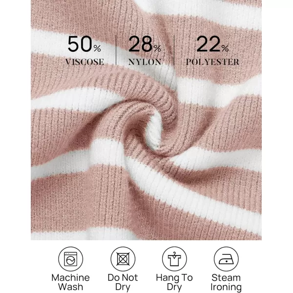 imageZESICA Womens Striped Sweaters Half Zipper Long Sleeve Ribbed Knit Loose Oversized Fall Pullover Sweater TopsPink