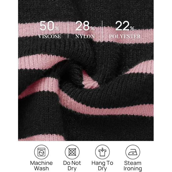 imageZESICA Womens Striped Sweaters Half Zipper Long Sleeve Ribbed Knit Loose Oversized Fall Pullover Sweater TopsPinkblack