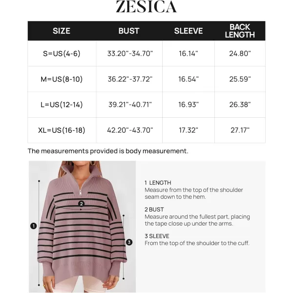 imageZESICA Womens Striped Sweaters Half Zipper Long Sleeve Ribbed Knit Loose Oversized Fall Pullover Sweater TopsPurple