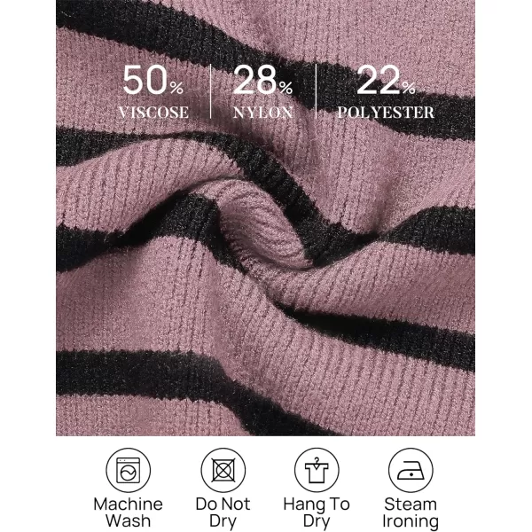 imageZESICA Womens Striped Sweaters Half Zipper Long Sleeve Ribbed Knit Loose Oversized Fall Pullover Sweater TopsPurple
