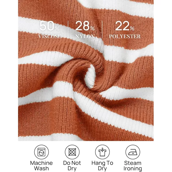 imageZESICA Womens Striped Sweaters Half Zipper Long Sleeve Ribbed Knit Loose Oversized Fall Pullover Sweater TopsRust