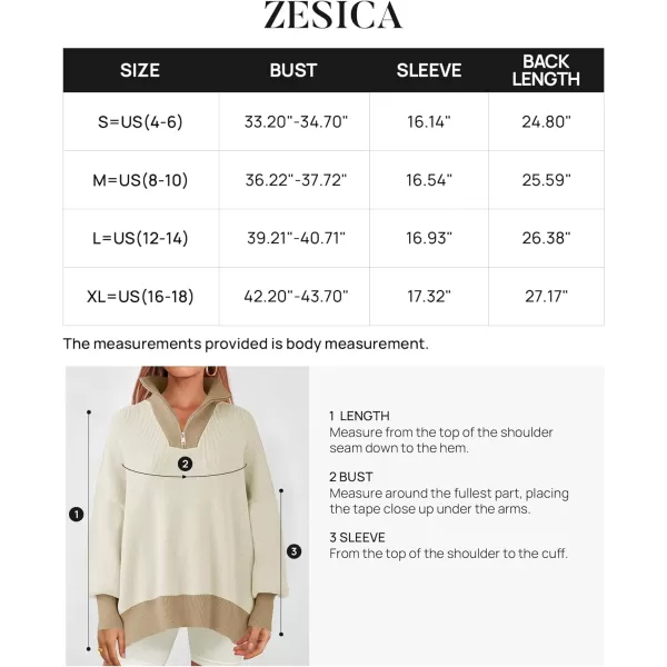 imageZESICA Womens Striped Sweaters Half Zipper Long Sleeve Ribbed Knit Loose Oversized Fall Pullover Sweater TopsSand