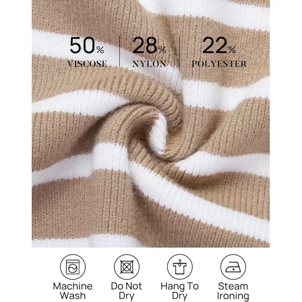 imageZESICA Womens Striped Sweaters Half Zipper Long Sleeve Ribbed Knit Loose Oversized Fall Pullover Sweater TopsToffee