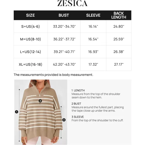 imageZESICA Womens Striped Sweaters Half Zipper Long Sleeve Ribbed Knit Loose Oversized Fall Pullover Sweater TopsToffee