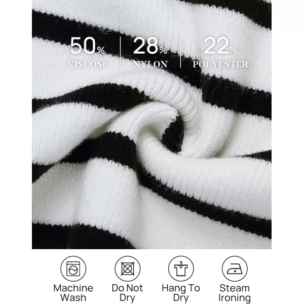 imageZESICA Womens Striped Sweaters Half Zipper Long Sleeve Ribbed Knit Loose Oversized Fall Pullover Sweater TopsWhite