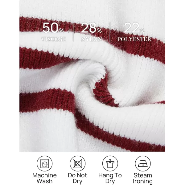 imageZESICA Womens Striped Sweaters Half Zipper Long Sleeve Ribbed Knit Loose Oversized Pullover Sweater TopsRed