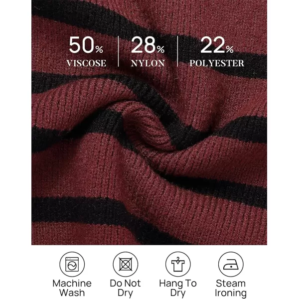 imageZESICA Womens Striped Sweaters Half Zipper Long Sleeve Ribbed Knit Loose Oversized Pullover Sweater TopsWine