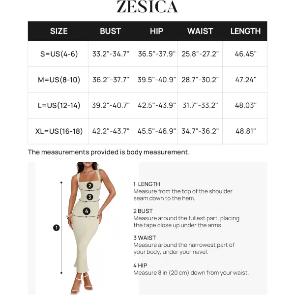 imageZESICA Womens Summer Bodycon Midi Dress 2024 Sleeveless Square Neck Slim Fit Back Slit Sundress Long Tank DressesApricot