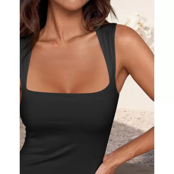 imageZESICA Womens Summer Bodycon Midi Dress 2024 Sleeveless Square Neck Slim Fit Back Slit Sundress Long Tank DressesBlack