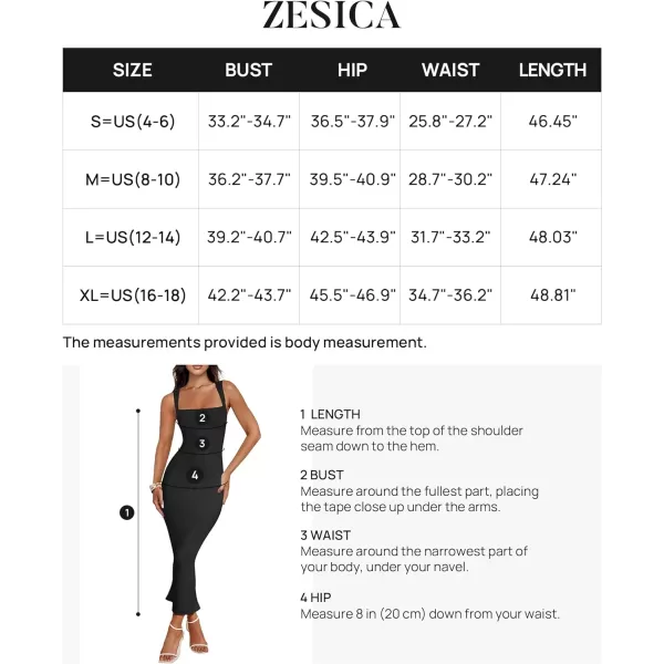 imageZESICA Womens Summer Bodycon Midi Dress 2024 Sleeveless Square Neck Slim Fit Back Slit Sundress Long Tank DressesBlack
