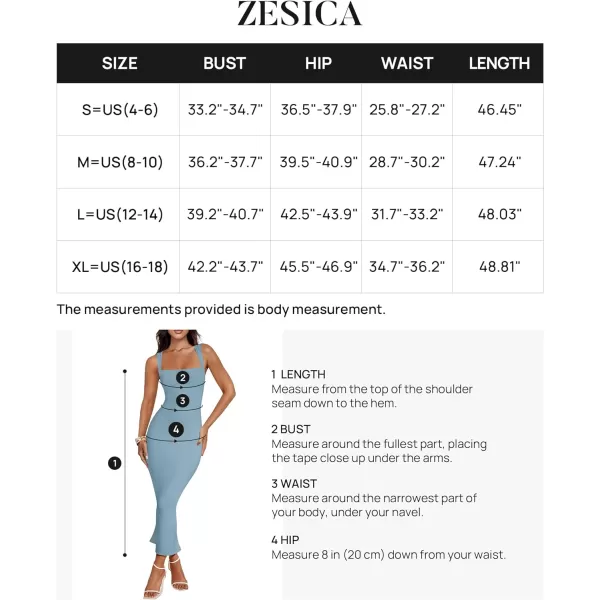 imageZESICA Womens Summer Bodycon Midi Dress 2024 Sleeveless Square Neck Slim Fit Back Slit Sundress Long Tank DressesBlue