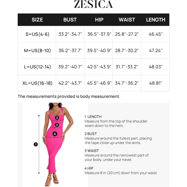 imageZESICA Womens Summer Bodycon Midi Dress 2024 Sleeveless Square Neck Slim Fit Back Slit Sundress Long Tank DressesRose