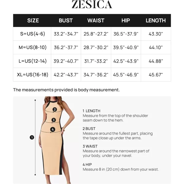 imageZESICA Womens Summer Bodycon Midi Dress Crew Neck Sleeveless Side Slit Slim Sexy Knit Party DressesApricot