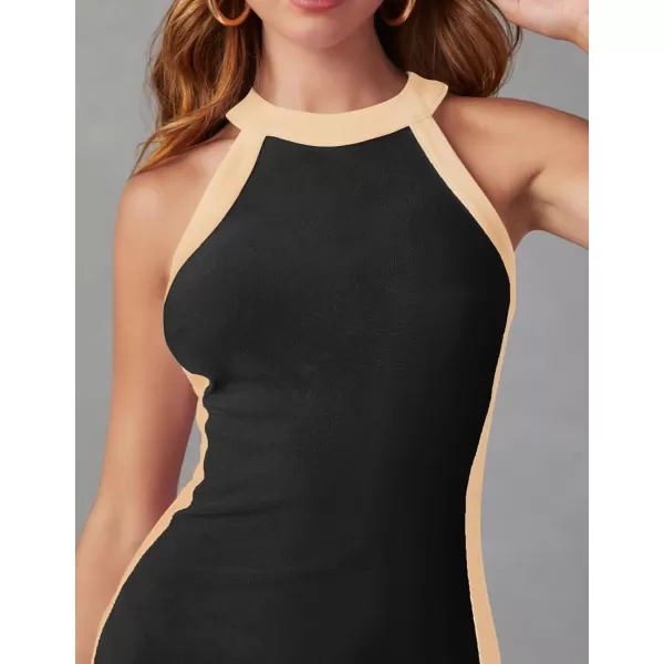imageZESICA Womens Summer Bodycon Midi Dress Crew Neck Sleeveless Side Slit Slim Sexy Knit Party DressesBlack