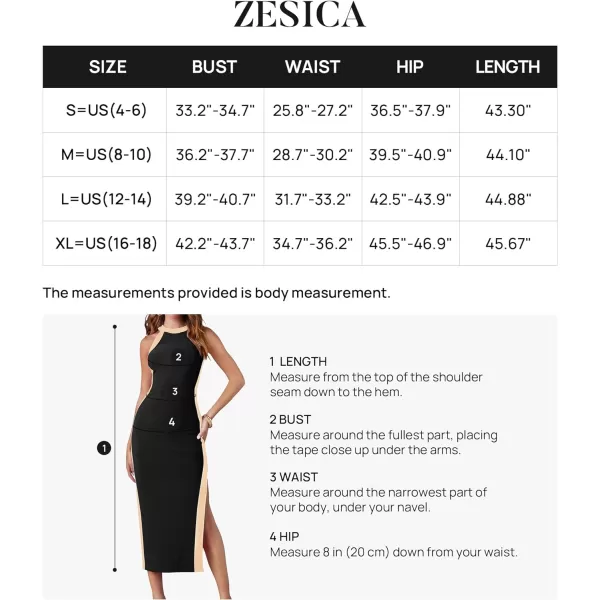 imageZESICA Womens Summer Bodycon Midi Dress Crew Neck Sleeveless Side Slit Slim Sexy Knit Party DressesBlack