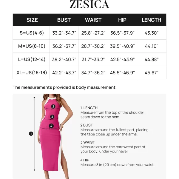 imageZESICA Womens Summer Bodycon Midi Dress Crew Neck Sleeveless Side Slit Slim Sexy Knit Party DressesRose